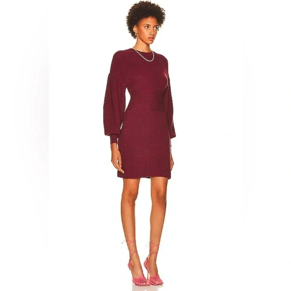 STAUD Marlebone Rib Knit Mini Dress With Balloon Sleeve, Size S - Picture 2 of 16